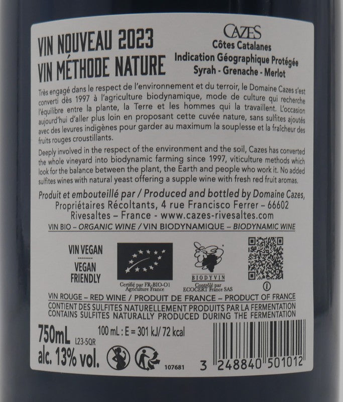 Vin nouveau nature rouge Cazes 2023