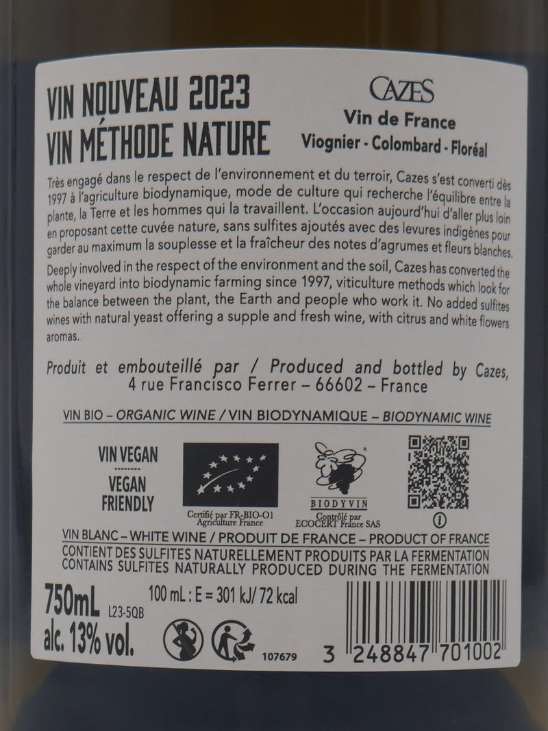 Vin nouveau nature blanc Cazes 2023