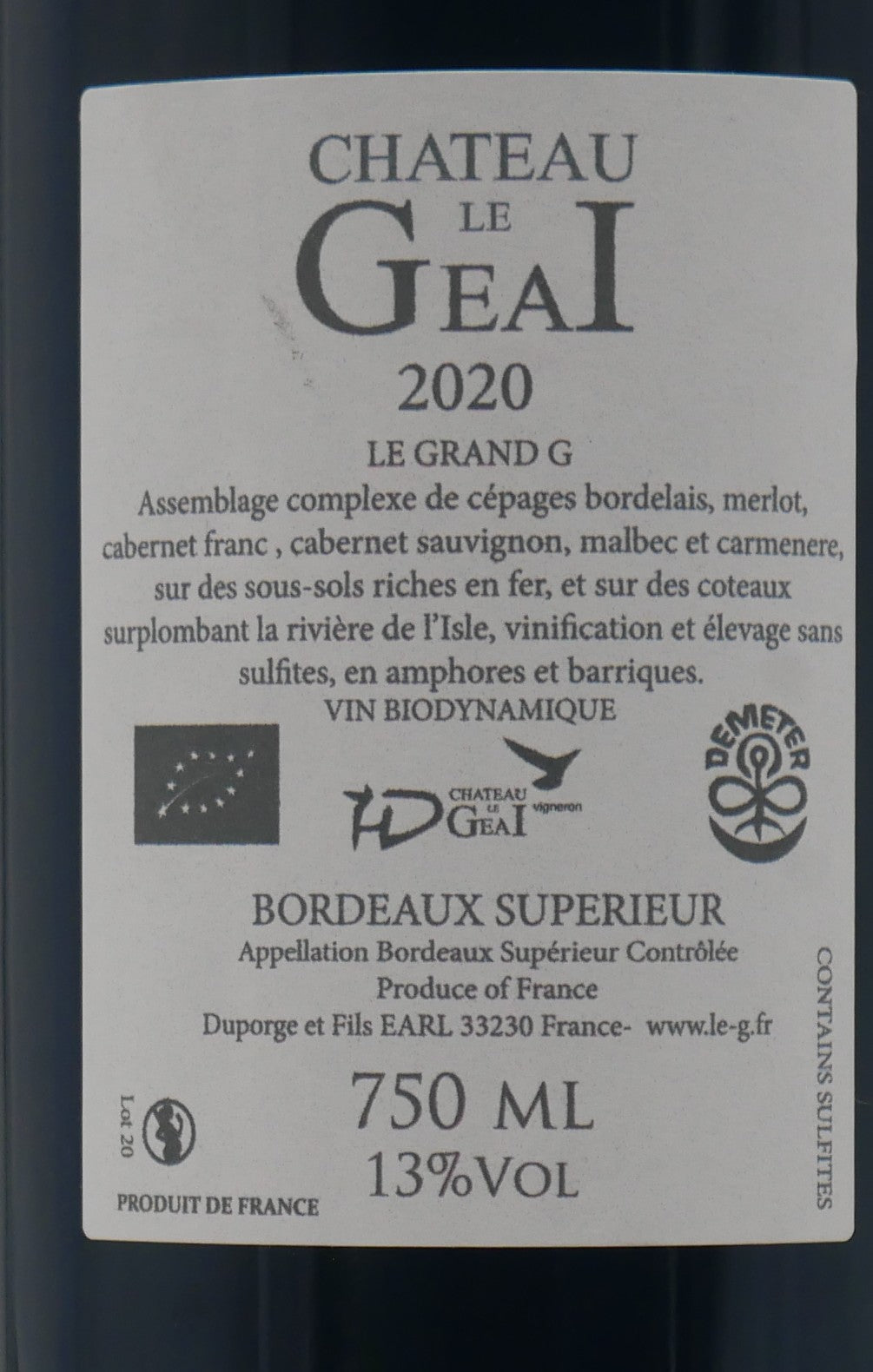 Bordeaux Supérieur Le grand Geai 2020