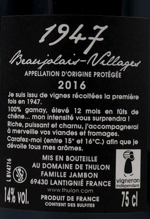 Beaujolais-Villages 1947 millésime 2019