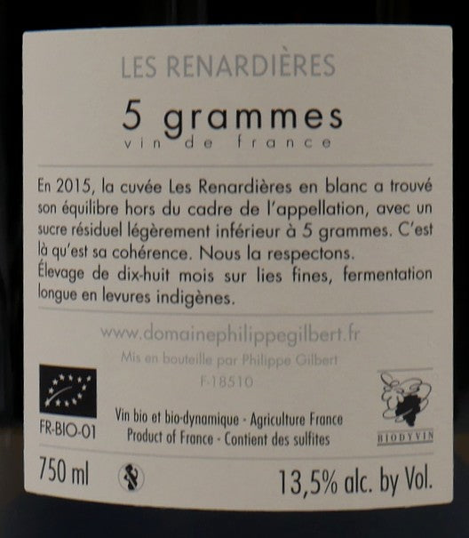 Les Renardières blanc 2015 5 grammes