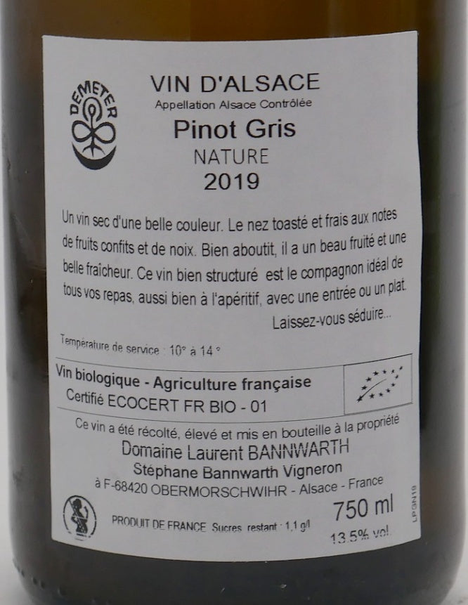 Pinot gris nature 2019 Bannwarth