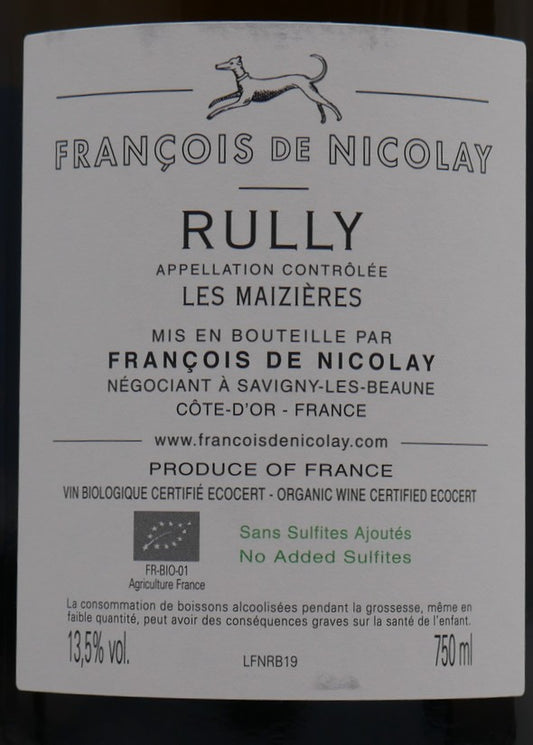 Rully blanc Les Maizières 2021 sans sulfites ajoutés