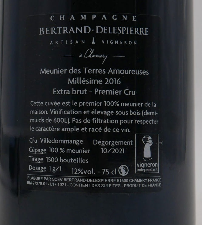 Champagne Pinot Meunier des Terres Amoureuses 2016 Extra Brut