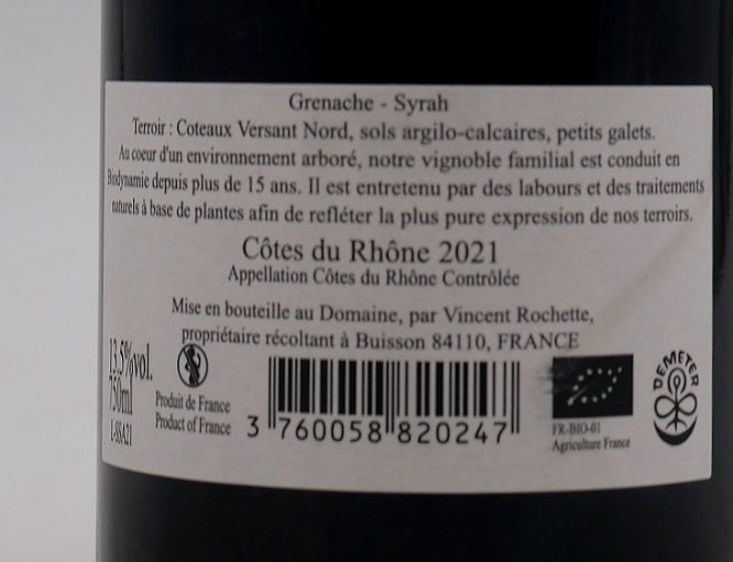 Côtes du Rhône sans soufre ajouté 2021