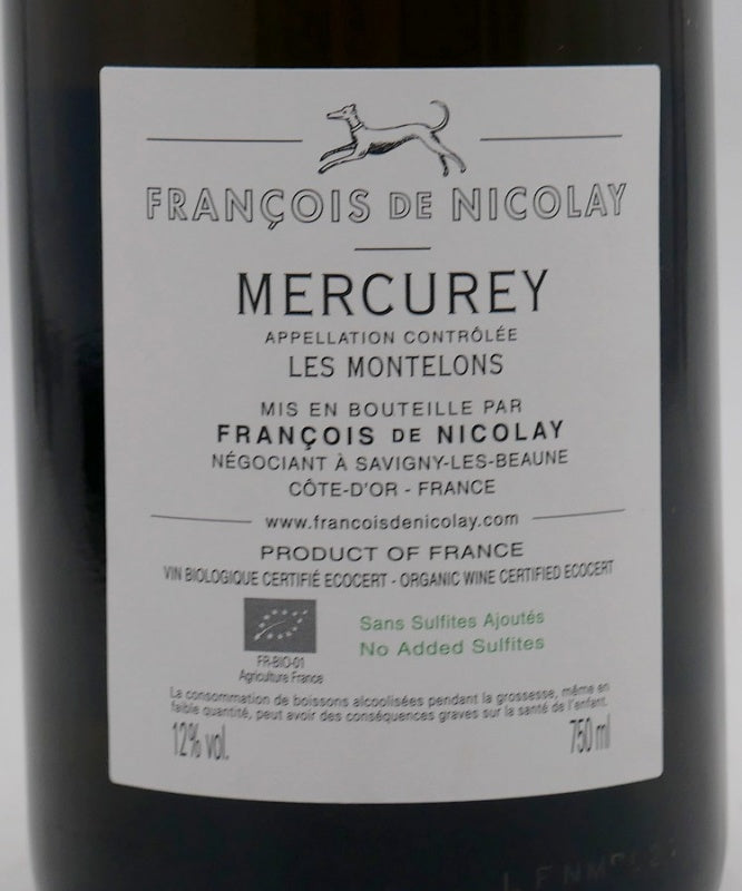 Mercurey blanc Les Montelons 2020 sans sulfites ajoutés